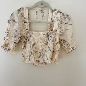 H&M Cream Floral Smocked Blouse